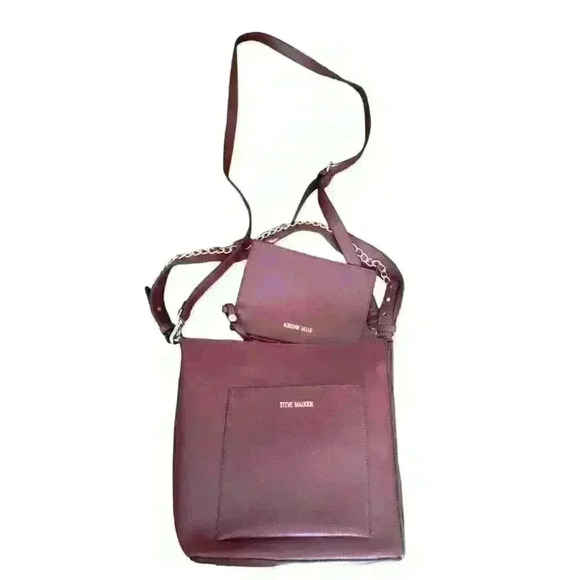 Steve Madden Bdhalia Shoulder Bag 2 Piece Gift Set Burgundy Strap Chain - Picture 1 of 11